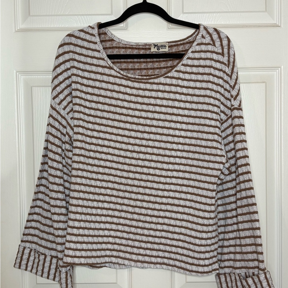 Show Me Your Mumu Sweater striped brown and white Comfy Cozy oversized soft - Picture 3 of 12